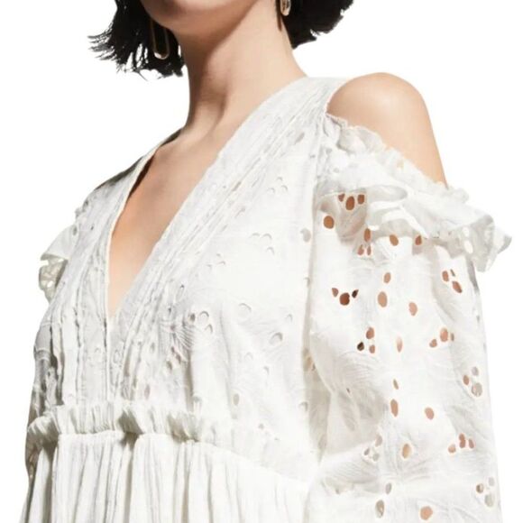 IRO Dress Cottagecore Eyelet Lace Cutout Ruffle Puff Sleeve Mini Babydoll M - Picture 14 of 17